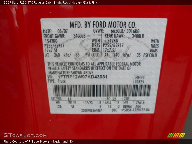Bright Red / Medium/Dark Flint 2007 Ford F150 STX Regular Cab