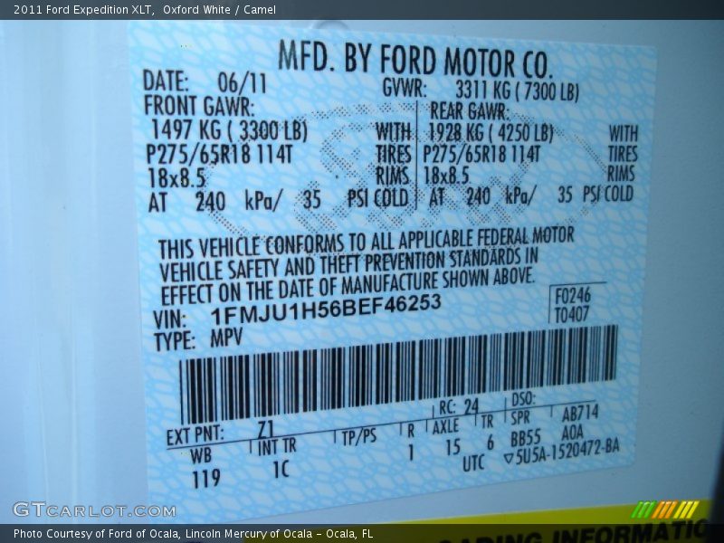 Oxford White / Camel 2011 Ford Expedition XLT
