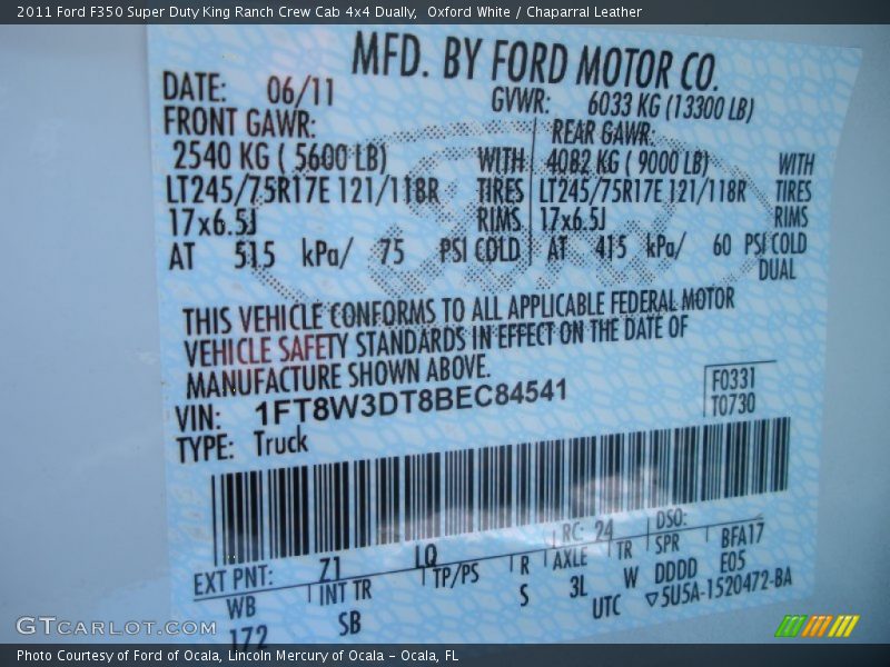Oxford White / Chaparral Leather 2011 Ford F350 Super Duty King Ranch Crew Cab 4x4 Dually