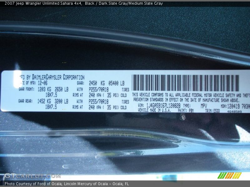 Black / Dark Slate Gray/Medium Slate Gray 2007 Jeep Wrangler Unlimited Sahara 4x4