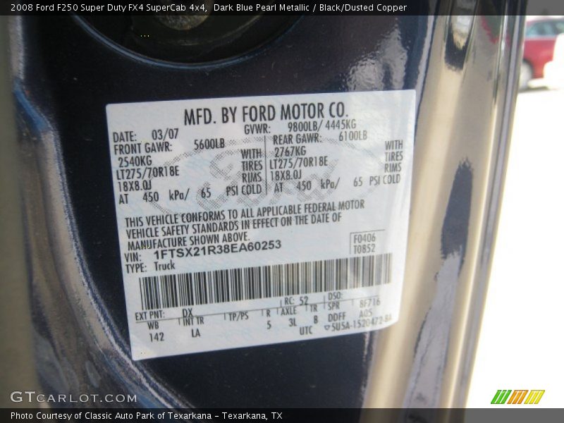 Dark Blue Pearl Metallic / Black/Dusted Copper 2008 Ford F250 Super Duty FX4 SuperCab 4x4