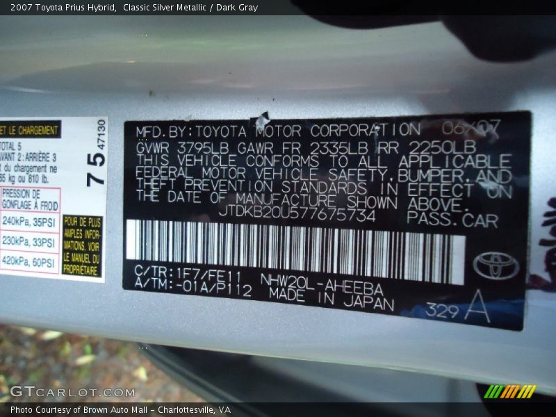 Classic Silver Metallic / Dark Gray 2007 Toyota Prius Hybrid
