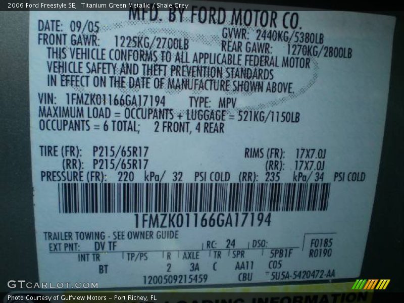 Titanium Green Metallic / Shale Grey 2006 Ford Freestyle SE