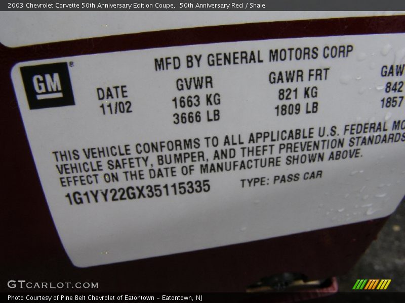 50th Anniversary Red / Shale 2003 Chevrolet Corvette 50th Anniversary Edition Coupe