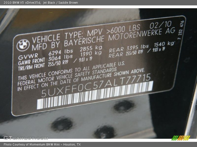 Jet Black / Saddle Brown 2010 BMW X5 xDrive35d