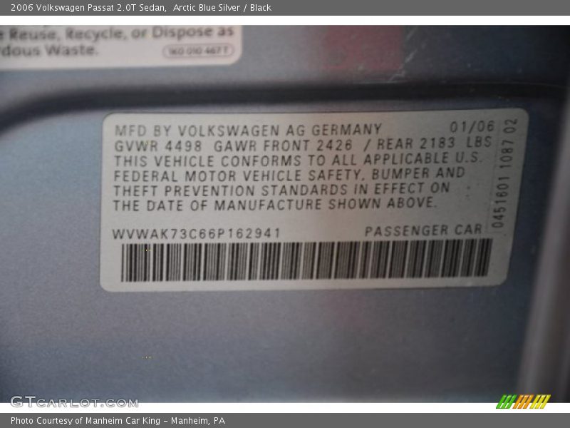 Arctic Blue Silver / Black 2006 Volkswagen Passat 2.0T Sedan