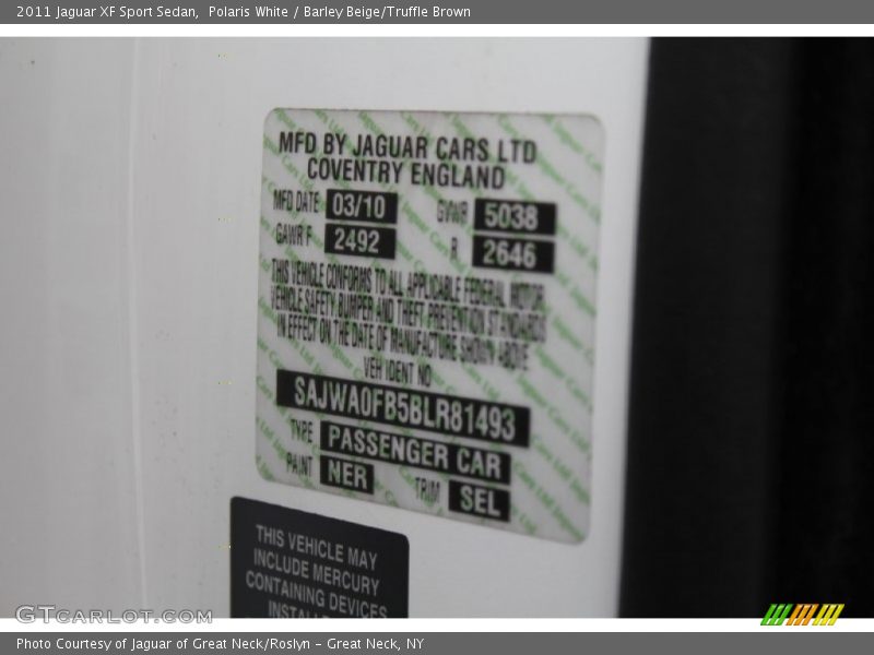 Polaris White / Barley Beige/Truffle Brown 2011 Jaguar XF Sport Sedan
