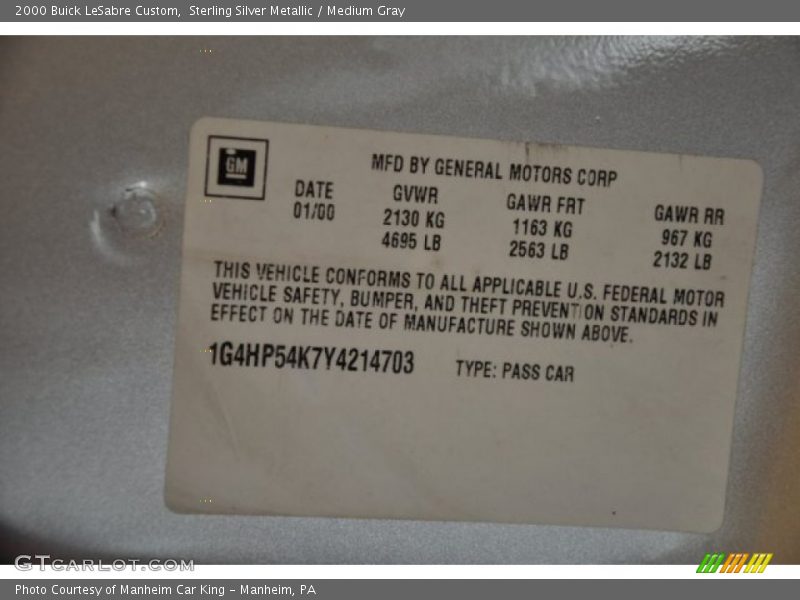 Sterling Silver Metallic / Medium Gray 2000 Buick LeSabre Custom
