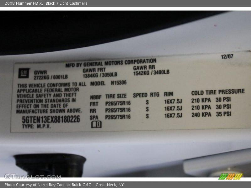 Black / Light Cashmere 2008 Hummer H3 X