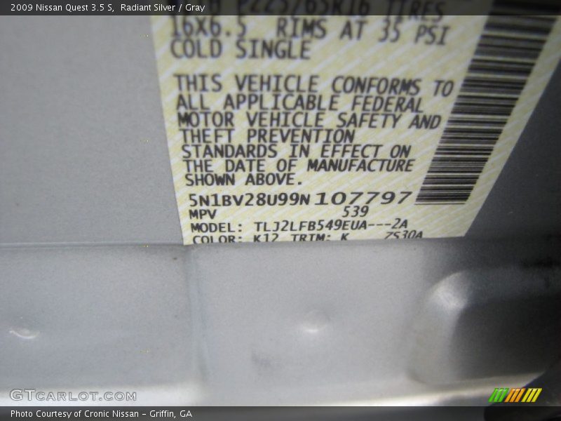 Radiant Silver / Gray 2009 Nissan Quest 3.5 S