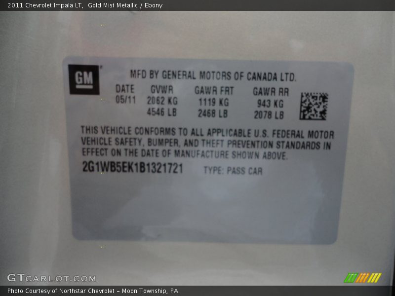 Gold Mist Metallic / Ebony 2011 Chevrolet Impala LT