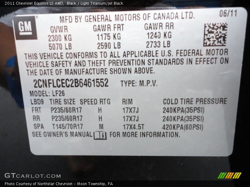 Black / Light Titanium/Jet Black 2011 Chevrolet Equinox LS AWD