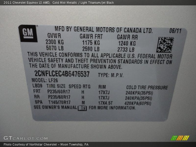 Gold Mist Metallic / Light Titanium/Jet Black 2011 Chevrolet Equinox LS AWD