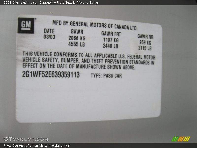 Cappuccino Frost Metallic / Neutral Beige 2003 Chevrolet Impala