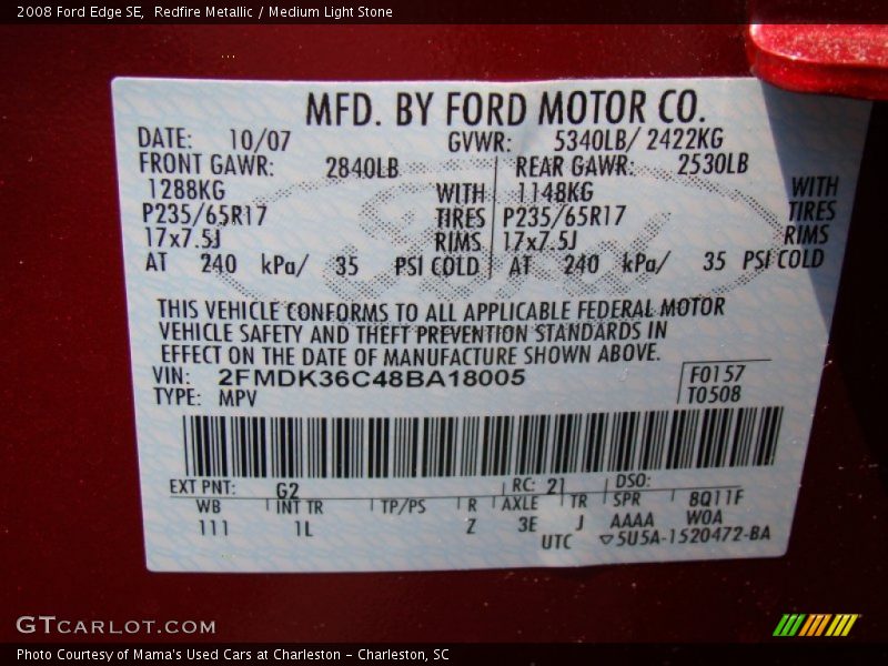Redfire Metallic / Medium Light Stone 2008 Ford Edge SE