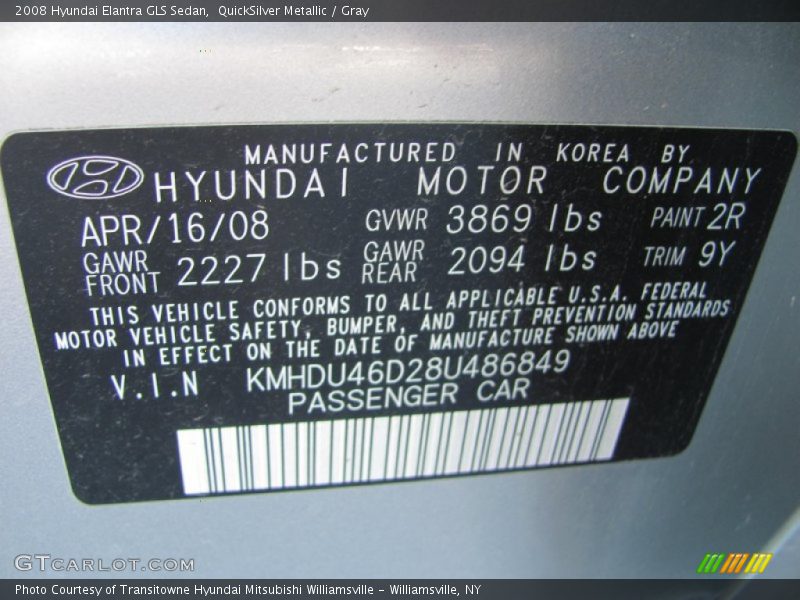 QuickSilver Metallic / Gray 2008 Hyundai Elantra GLS Sedan