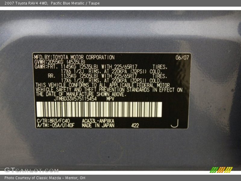 Pacific Blue Metallic / Taupe 2007 Toyota RAV4 4WD