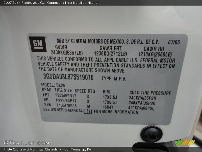 Cappuccino Frost Metallic / Neutral 2007 Buick Rendezvous CX