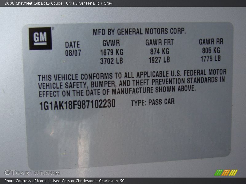 Ultra Silver Metallic / Gray 2008 Chevrolet Cobalt LS Coupe