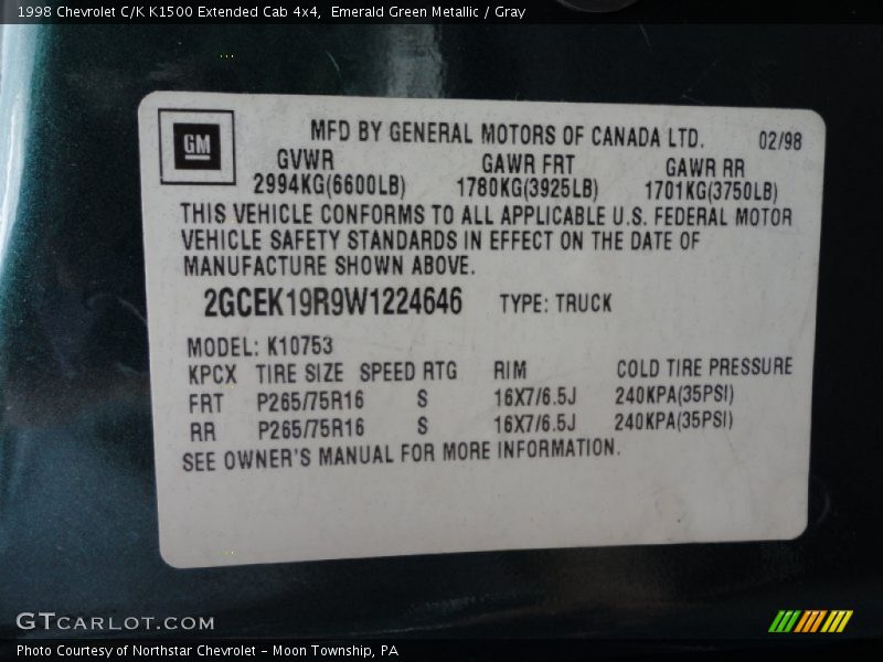 Emerald Green Metallic / Gray 1998 Chevrolet C/K K1500 Extended Cab 4x4