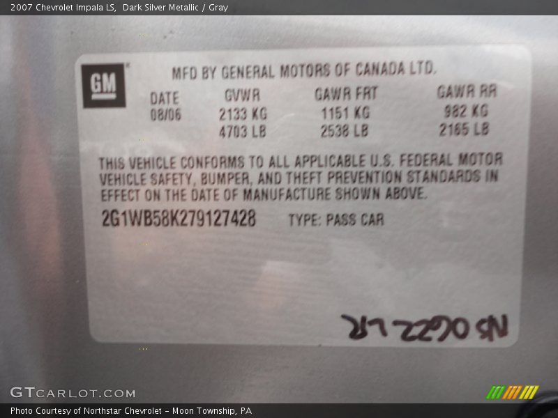 Dark Silver Metallic / Gray 2007 Chevrolet Impala LS