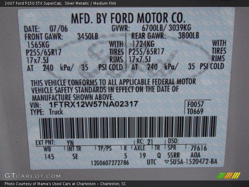 Silver Metallic / Medium Flint 2007 Ford F150 STX SuperCab