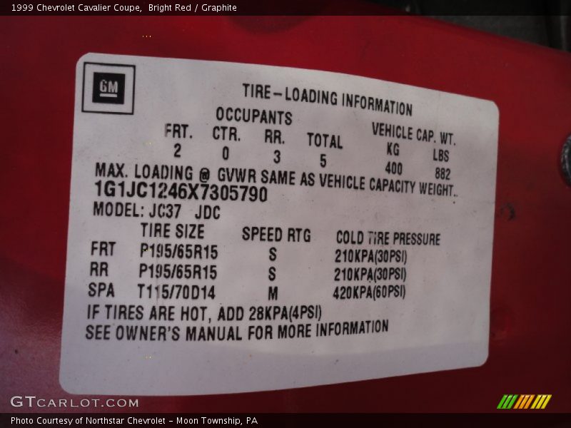 Bright Red / Graphite 1999 Chevrolet Cavalier Coupe