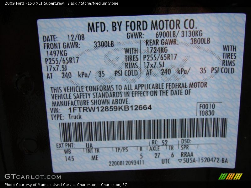 Black / Stone/Medium Stone 2009 Ford F150 XLT SuperCrew