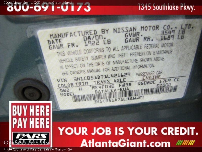 Jaded Green / Sand 2001 Nissan Sentra GXE