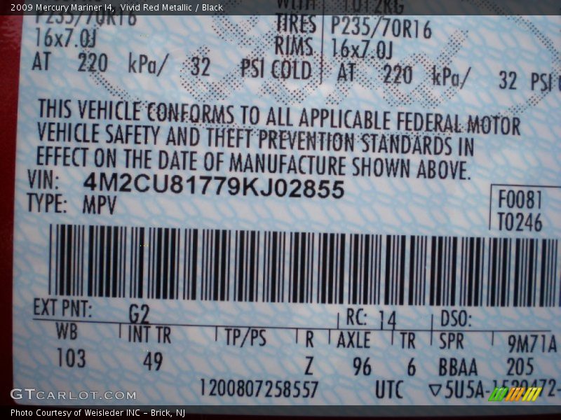 Vivid Red Metallic / Black 2009 Mercury Mariner I4