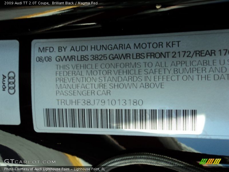 Info Tag of 2009 TT 2.0T Coupe