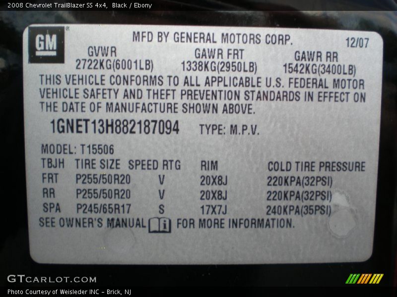 Black / Ebony 2008 Chevrolet TrailBlazer SS 4x4
