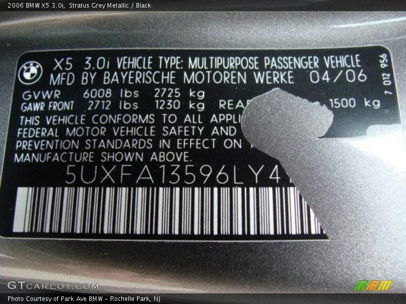 Stratus Grey Metallic / Black 2006 BMW X5 3.0i