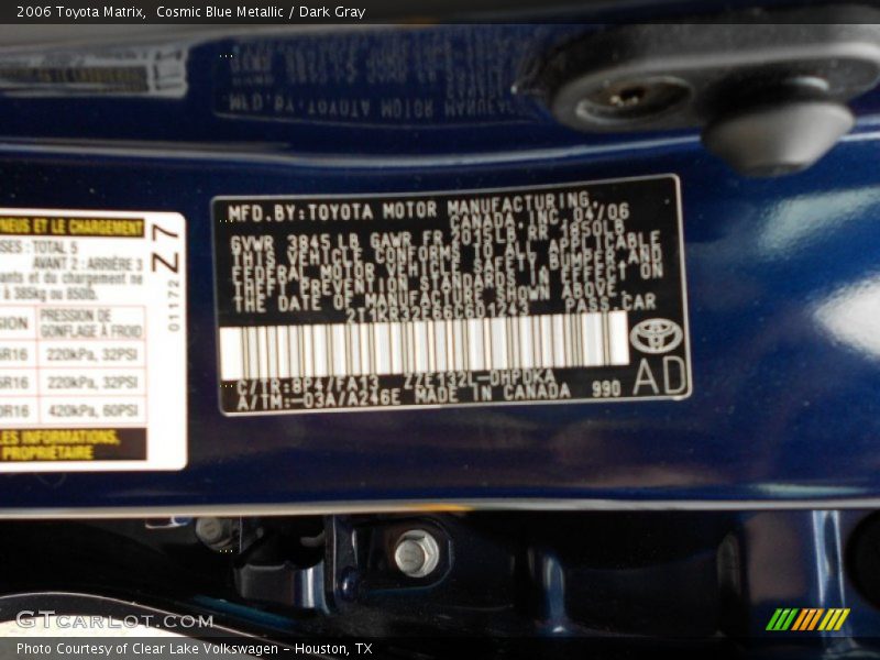 Cosmic Blue Metallic / Dark Gray 2006 Toyota Matrix