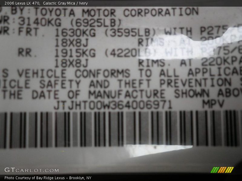 Galactic Gray Mica / Ivory 2006 Lexus LX 470
