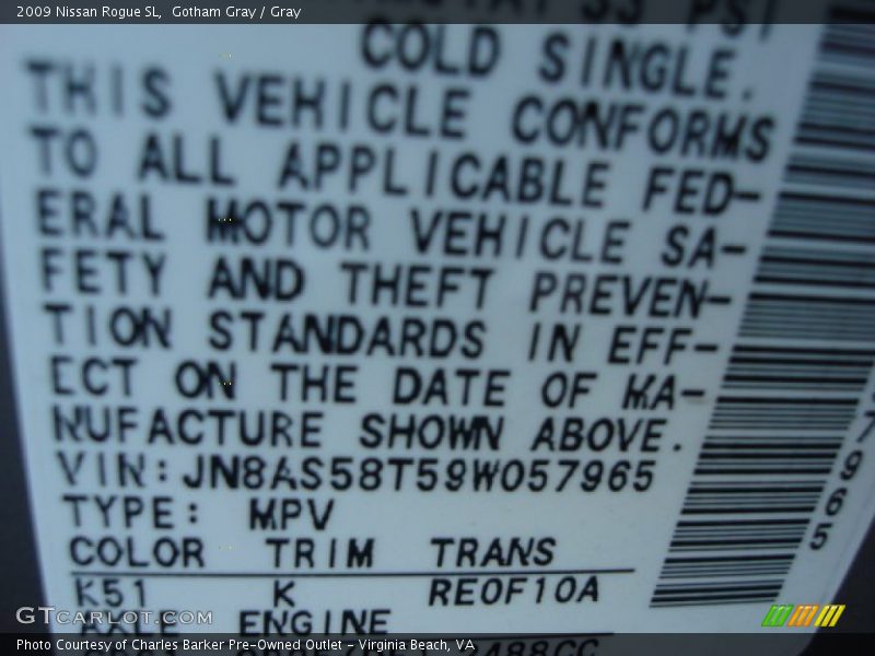 Gotham Gray / Gray 2009 Nissan Rogue SL