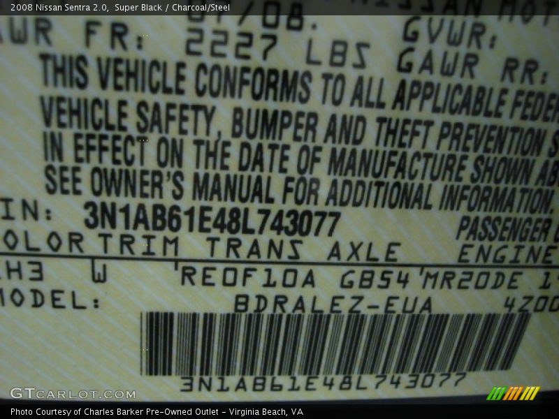 Super Black / Charcoal/Steel 2008 Nissan Sentra 2.0