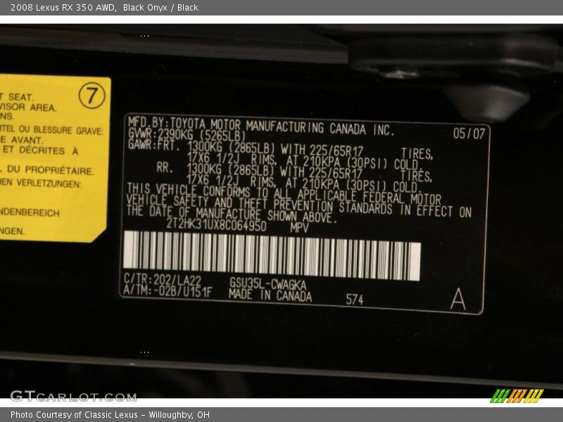 Black Onyx / Black 2008 Lexus RX 350 AWD
