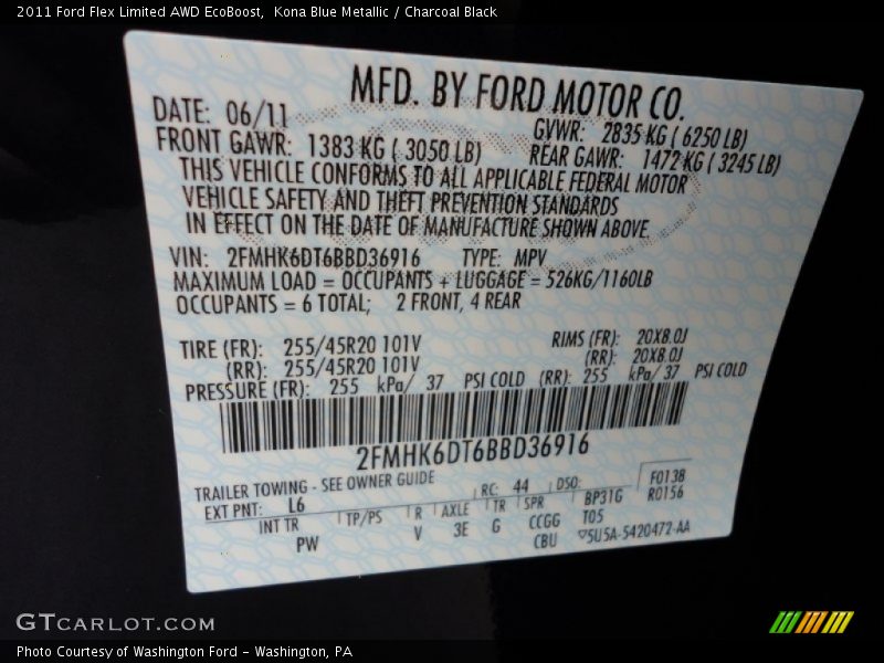 2011 Flex Limited AWD EcoBoost Kona Blue Metallic Color Code L6