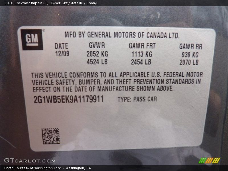 Cyber Gray Metallic / Ebony 2010 Chevrolet Impala LT
