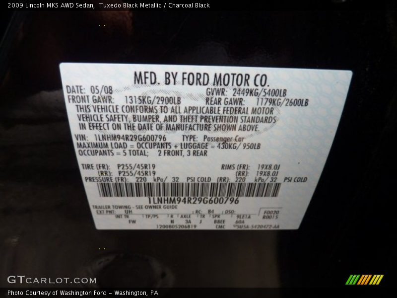Tuxedo Black Metallic / Charcoal Black 2009 Lincoln MKS AWD Sedan