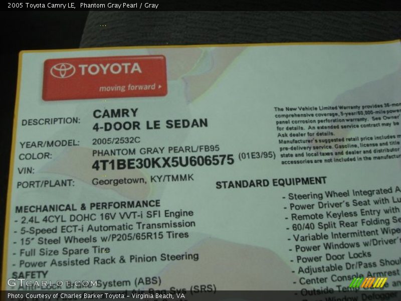 Phantom Gray Pearl / Gray 2005 Toyota Camry LE