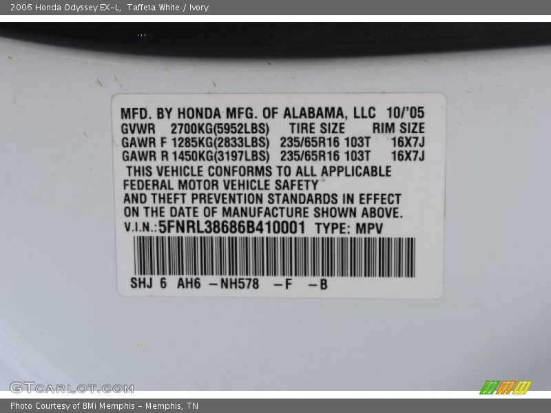Taffeta White / Ivory 2006 Honda Odyssey EX-L