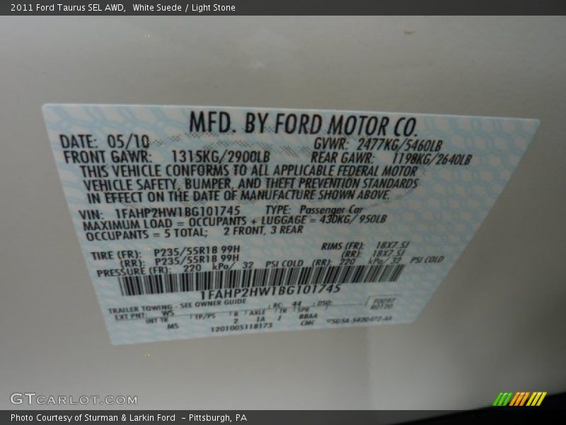 White Suede / Light Stone 2011 Ford Taurus SEL AWD