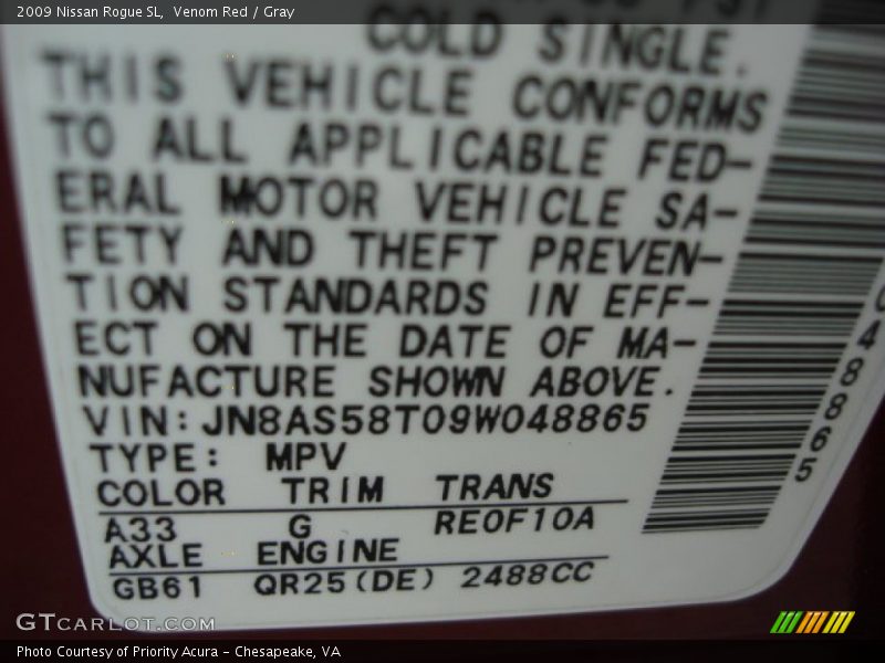 Venom Red / Gray 2009 Nissan Rogue SL