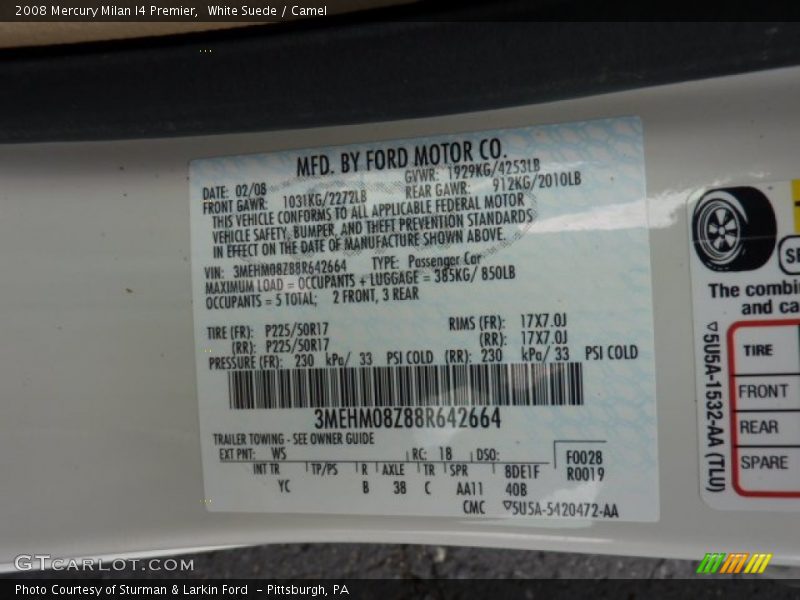 White Suede / Camel 2008 Mercury Milan I4 Premier