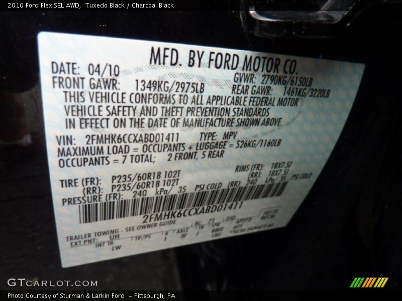 2010 Flex SEL AWD Tuxedo Black Color Code UH