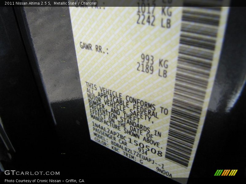 Metallic Slate / Charcoal 2011 Nissan Altima 2.5 S