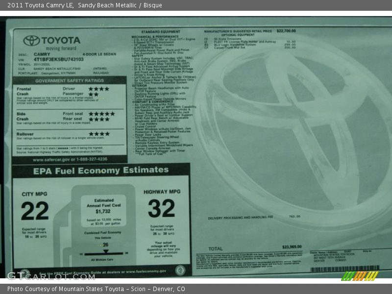 Sandy Beach Metallic / Bisque 2011 Toyota Camry LE