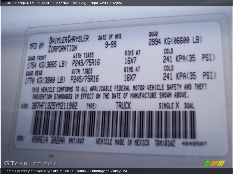 Bright White / Agate 2000 Dodge Ram 1500 SLT Extended Cab 4x4